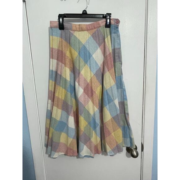 VTG Plaid Pastel Wool Skirt Small Union Made Tradwife Modest Preppy Twee - Picture 1 of 6